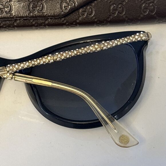 Gucci Crystal Bamboo Cat Eye Sunglasses Polarized Italy Black GG 3771 main image 12